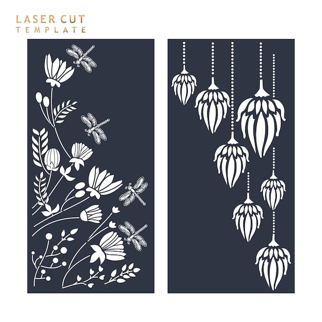 decorative flower and leaf patterns for laser cut on wooden board