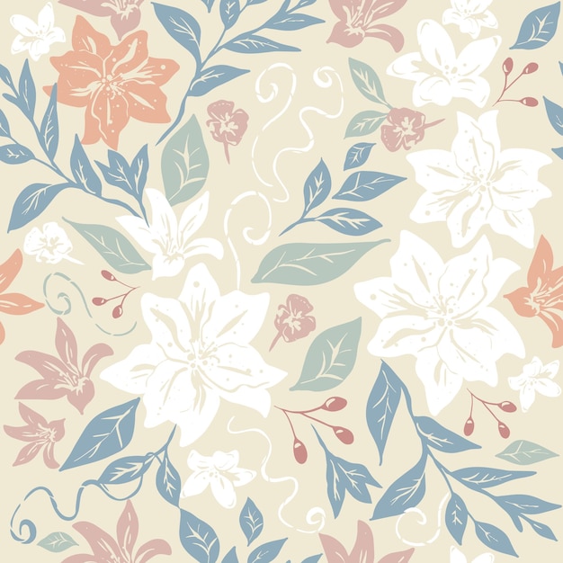 Decorative Flowers. Seamless pattern. Repeating background. Tileable wallpaper print.