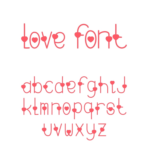 Decorative fonts love the alphabet with a heart letters lowercase