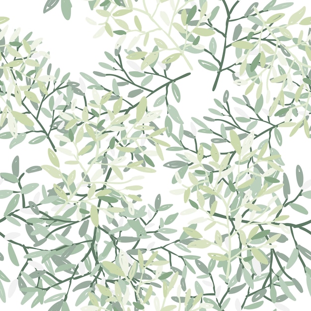 装飾的な森の小枝の無限の壁紙 葉のシームレスなパターンを持つ手描きの枝