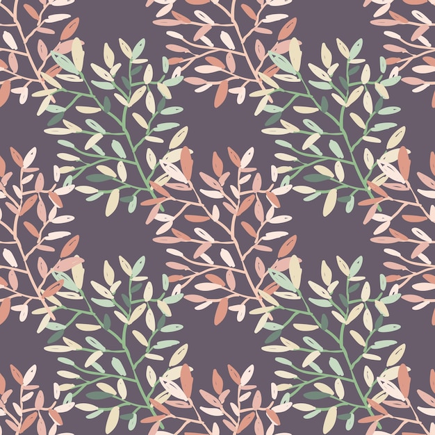 Decorative forest twig endless wallpaper hand drawn branches with leaves seamless pattern