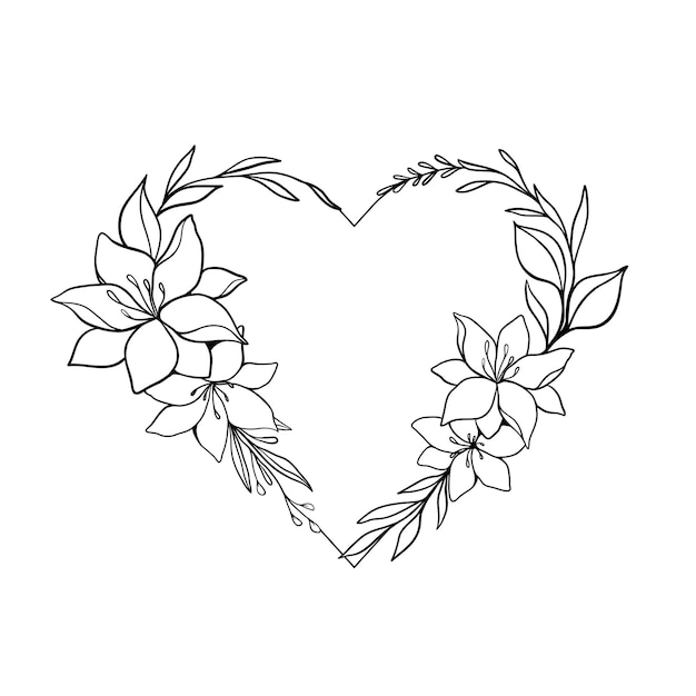 Вектор Декоративный дизайн рамы с цветочным венком в форме сердца