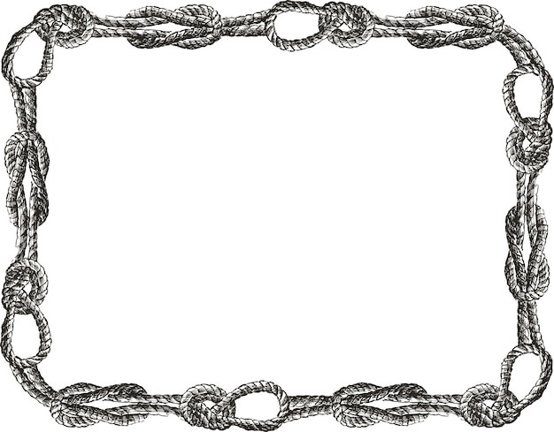 Vector decorative frame of drawn sea knots from rigging rope