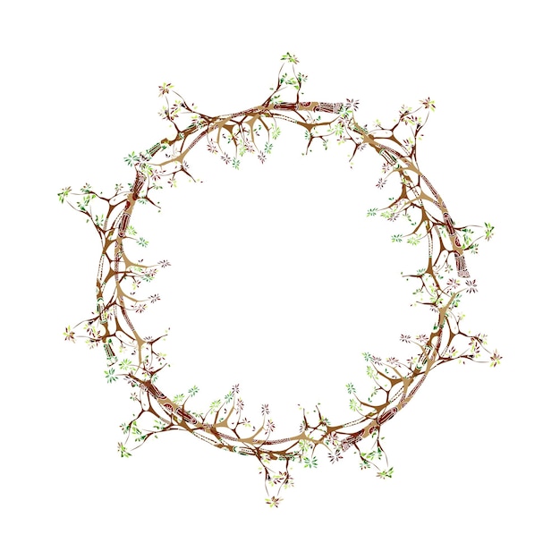 Decorative frame from tree branches drawn in ethnic style