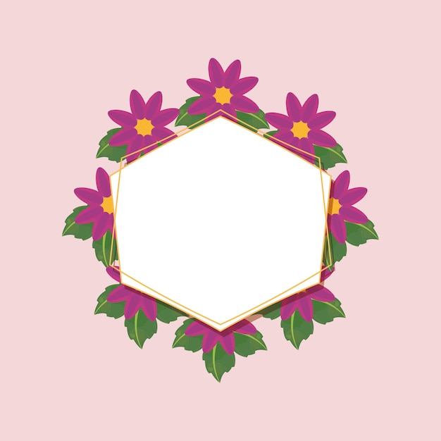 decorative frame in hexagon shape with beautiful flowers 