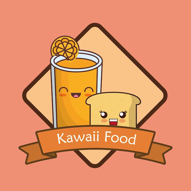 kawaii 주스와 덩어리 슬라이스 장식 프레임 및 리본