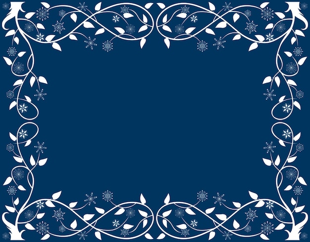 Decorative frame with frozen branches and snowflakes