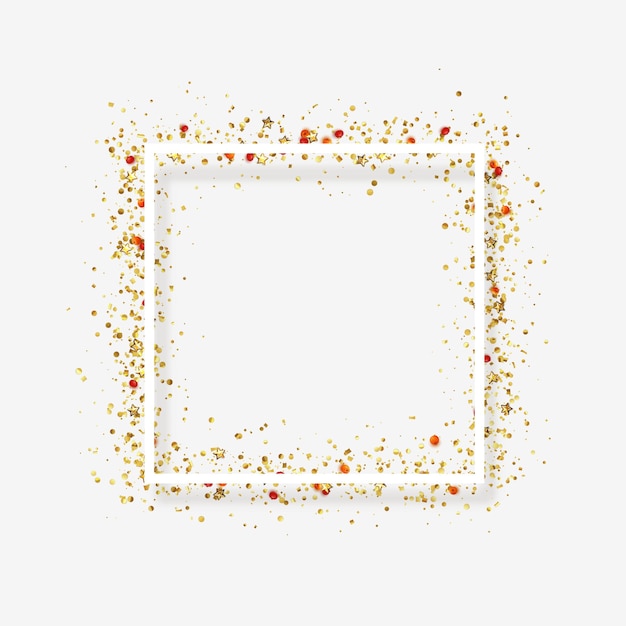Декоративная рамка с блестящей мишурой конфетти. Светящаяся граница золотых звезд и точек точек