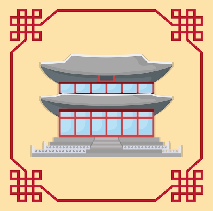 Vector decorative frame with south korea traditional building icon 