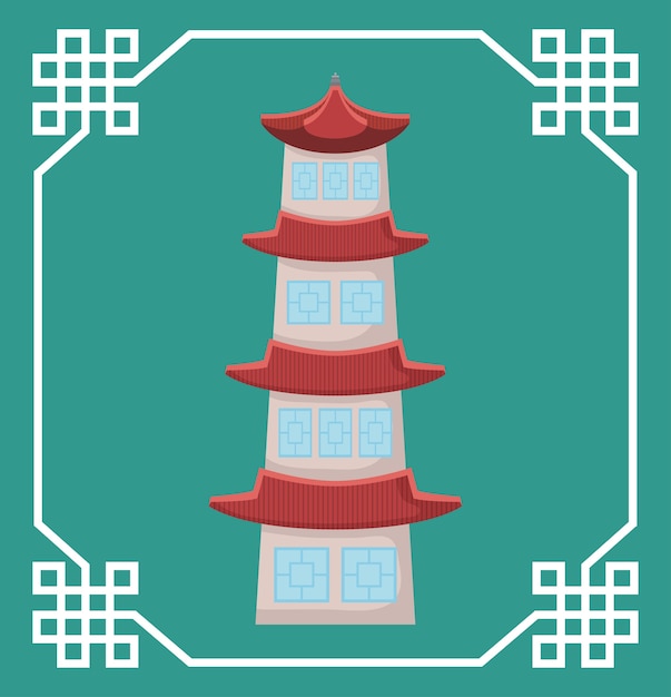 Vettore cornice decorativa con l'icona di costruzione tradizionale corea del sud