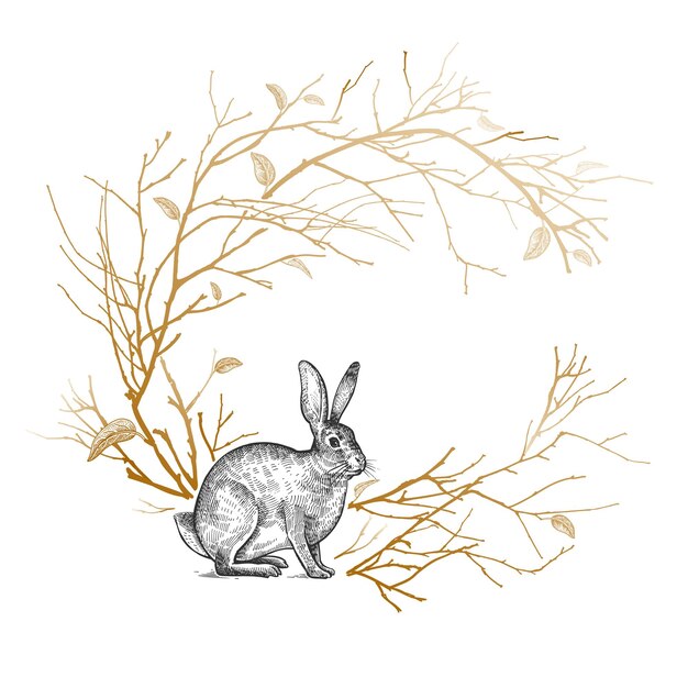 Decorative frame with tree branches and hare