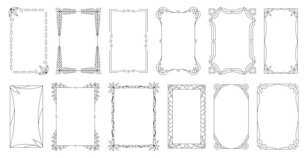 Cornici decorative e bordi sfondi proporzioni rettangolari standard. set di elementi di design vintage. ornato cornice calligraph.