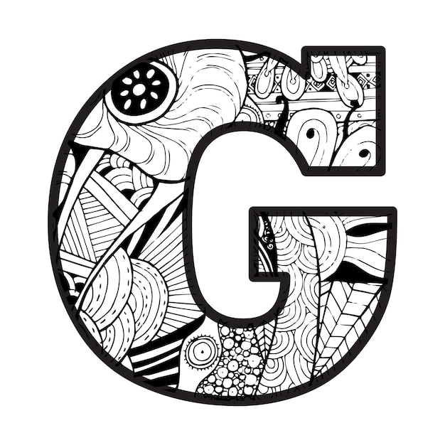 Vector decorative g letter coloring page & kid