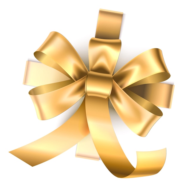 Decorative gift bow. realistic golden ribbons tied knot