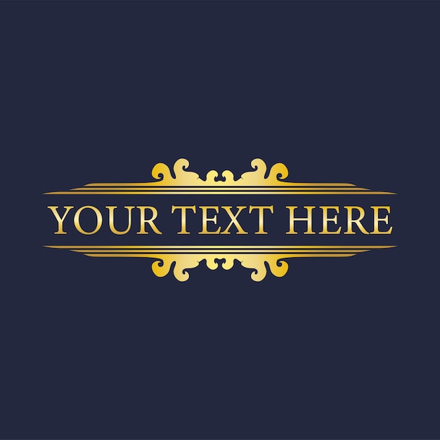 Decorative gold title frame isolated on navy blue color background Classic floral ornament Design Element