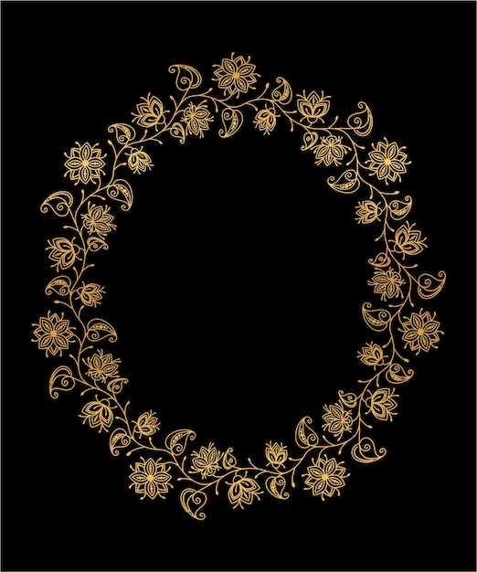 Decorative gold wreath with floral motifs. summer gold frame with flowers and leaves. vector isolated illustration.