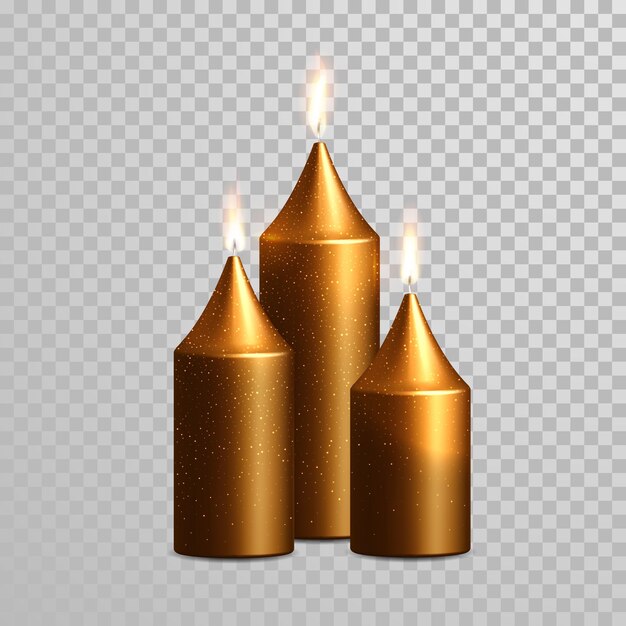 Decorative golden candle vector isolated set