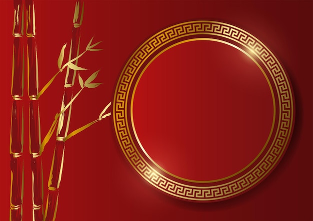 Decorative golden circle with oriental ornament and golden tiger line art Chinese new year theme