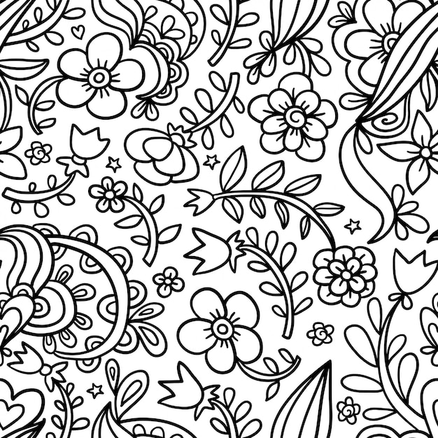 Decorative graphic curly floral seamless pattern