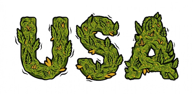 Premium Vector | Decorative green marijuana font with inscription 