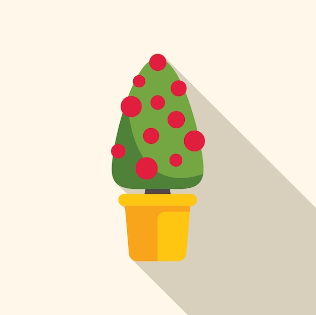 decorative green topiary tree with red christmas balls growing in yellow pot for xmas celebration