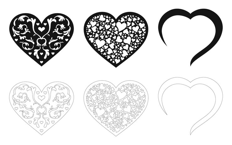 Vector decorative hand drawn black hearts