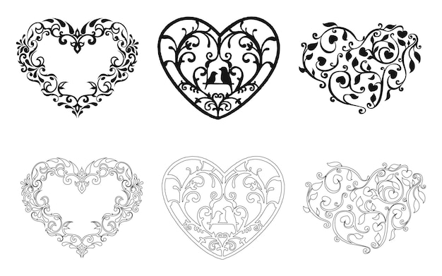 Vector decorative hand drawn black hearts