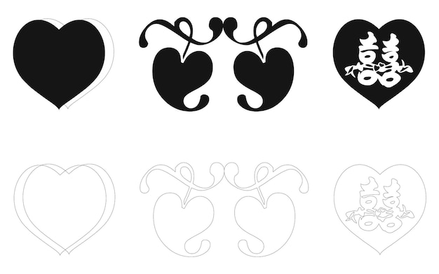 Decorative hand drawn black hearts