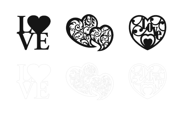 Decorative hand drawn black hearts