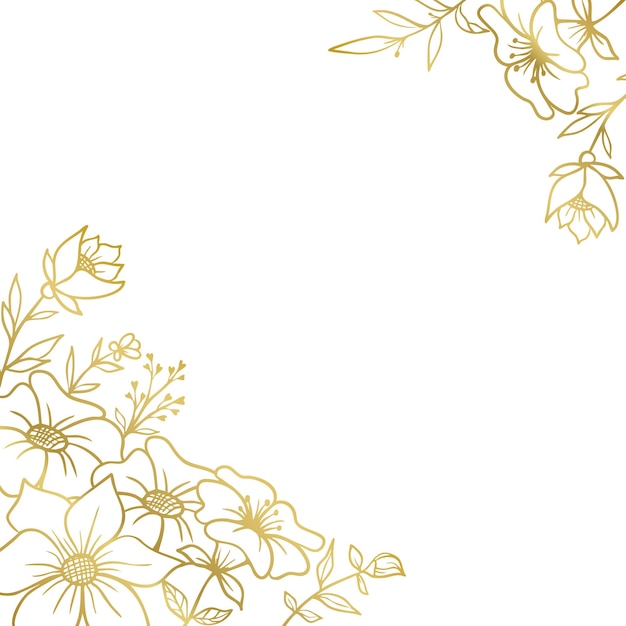 decorative hand drawn botanical corner border in gold