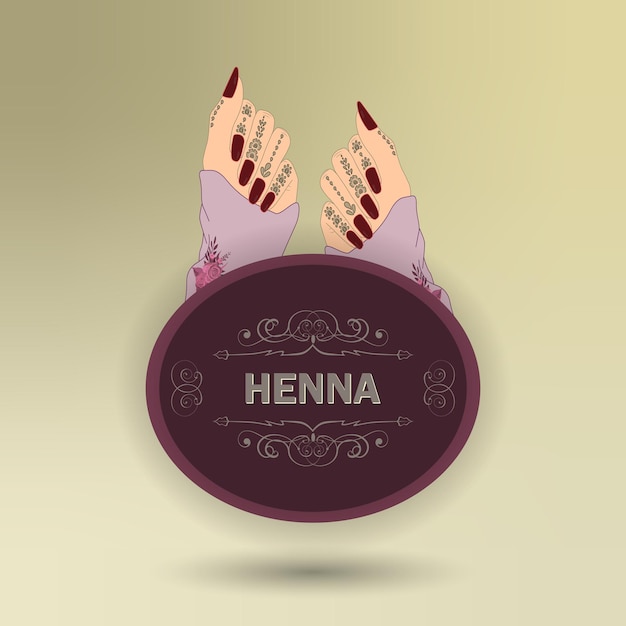 Vector decorative hands with henna tattoos, henna logo template with mehndi design hand and nails vector