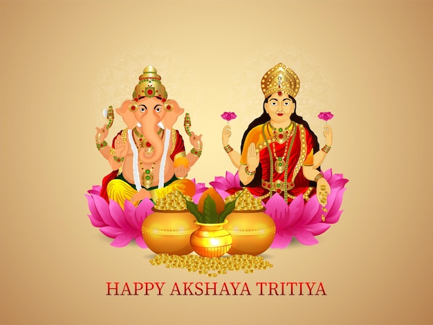 Decorative happy akshaya tritiya celebration greeting card with gold coin pot