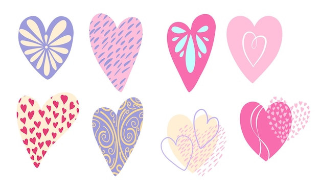 Vector decorative hearts simple hand drawn for valentines day