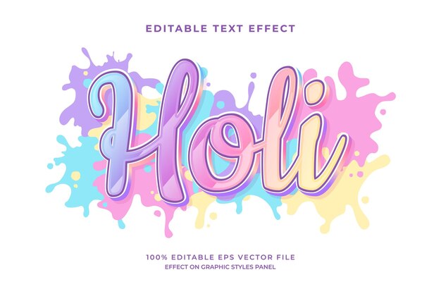 Vettore un decorativo holi festival editable testo effetto vector design acquerello testo effetto.