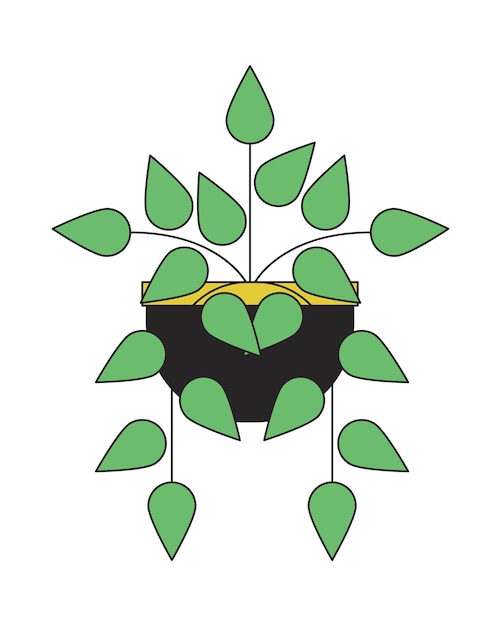 ポット フラット ライン カラー分離ベクトル オブジェクトで装飾的な観葉植物植物と小さな吊りポット白い背景の編集可能なクリップ アート イメージ Web デザインのためのシンプルなアウトライン漫画スポット イラスト