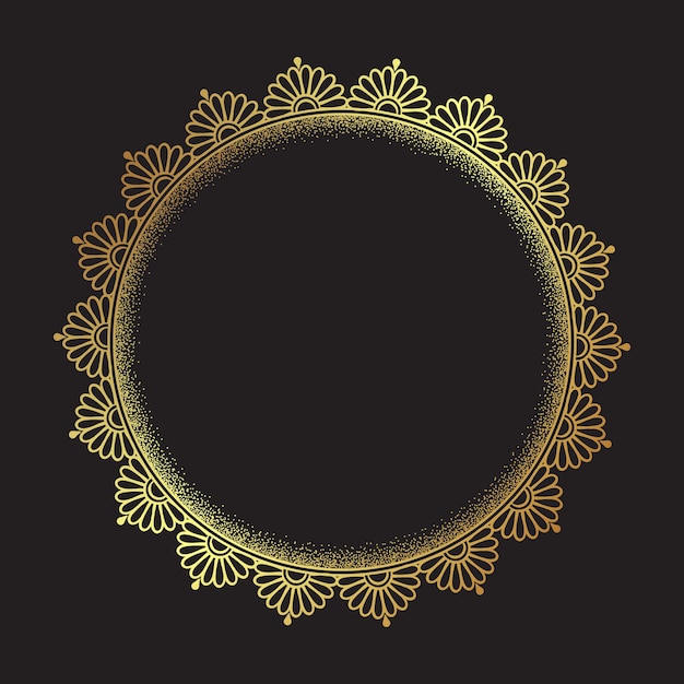 Vector decorative indian round lace ornate gold mandala isolated over black background art frame design vector illustration