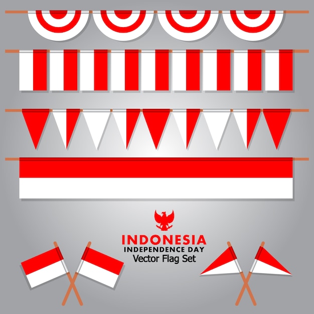 Vettore decorativo della bandiera dell'indonesia messo per la festa dell'indipendenza