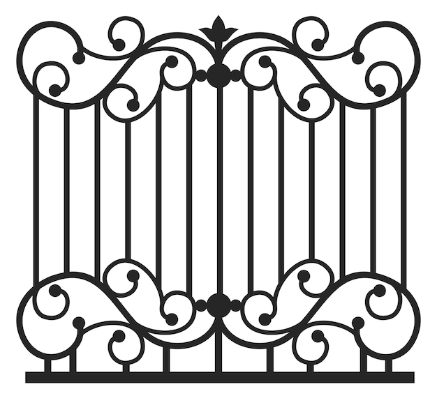 Вектор Декоративные железные ворота украшенный черный винтажный забор