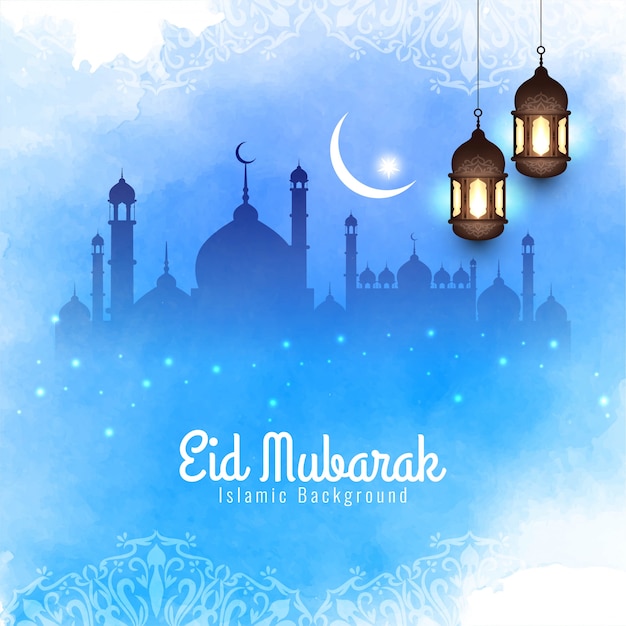 decorative islamic eid mubarak elegant blue background