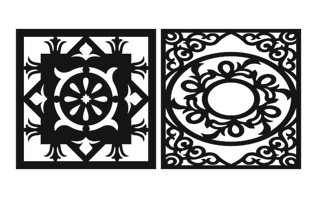 Decorative Islamic template with geometric patterns and floral panels for CNC laser cutting