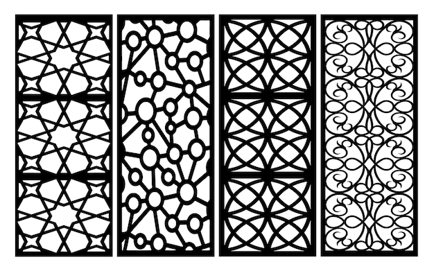 Modello islamico decorativo con motivi geometrici e pannelli floreali per taglio laser e cnc