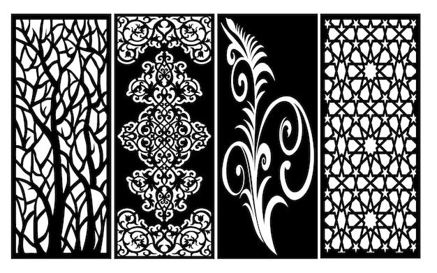 Vector decorative islamic template with geometric patterns and floral panels for laser and cnc cutting