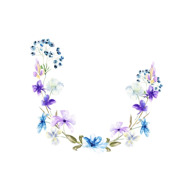 Decorative isolated watercolor wreath of wildflowers