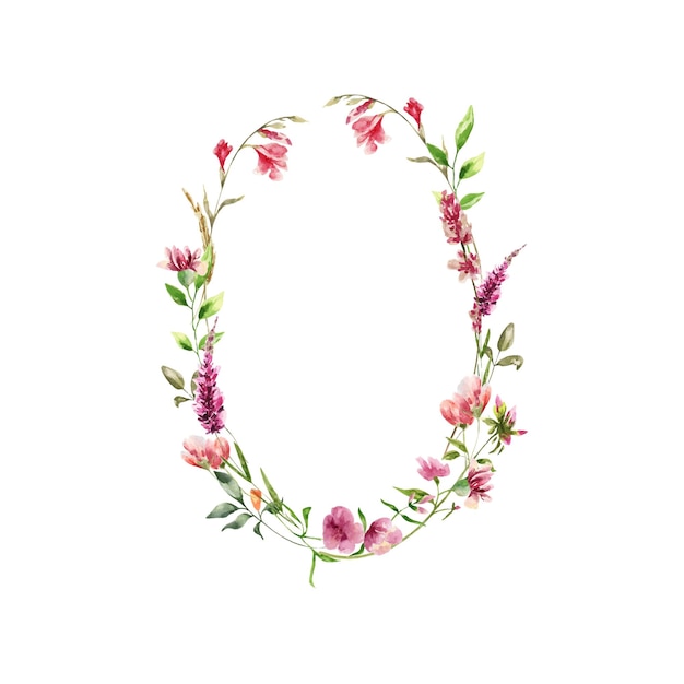 Vector decorative isolated watercolor wreath of wildflowers