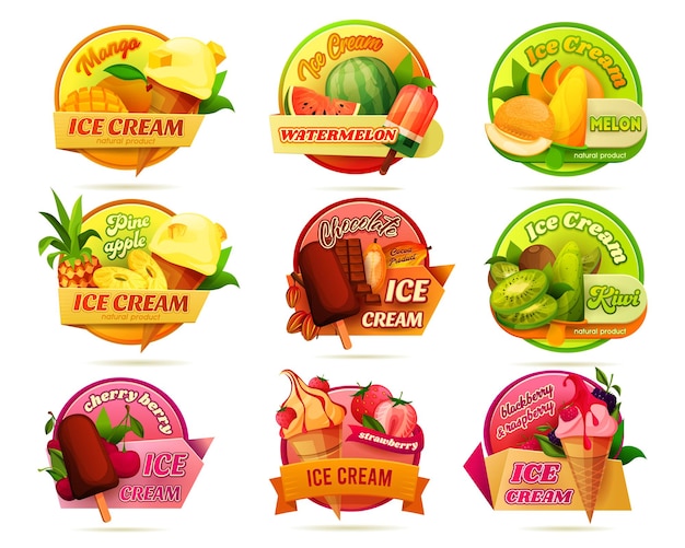 Decorative labels set for ice cream, vector.