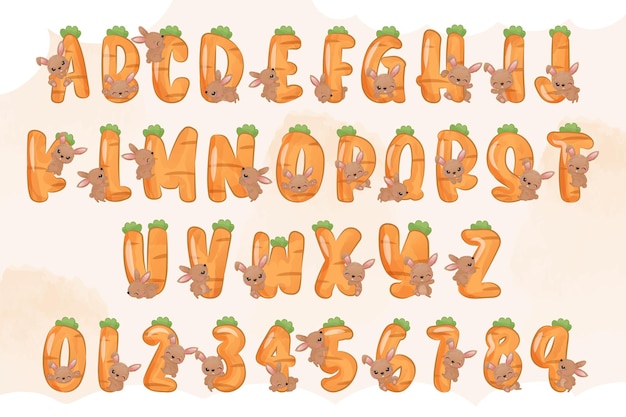 ベクトル ウサギの文字と装飾的な文字のアンプ番号