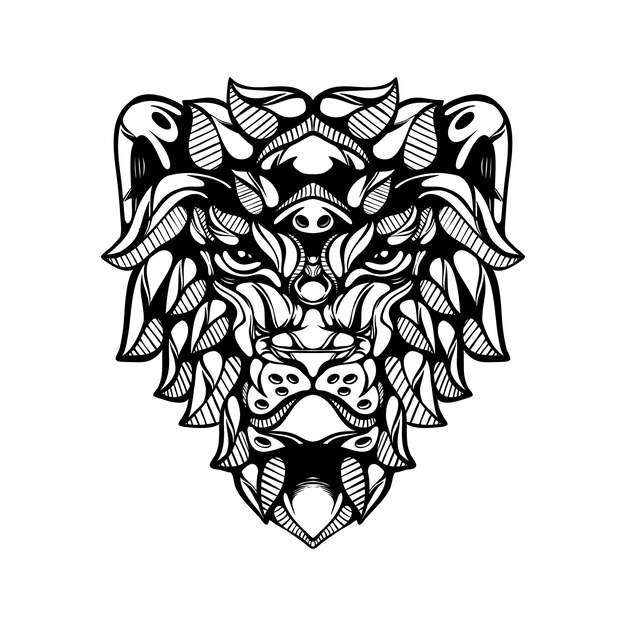 decorative line drawing of a lion head