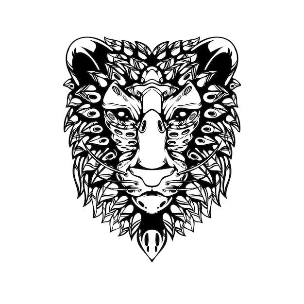 decorative line drawing of a lion head