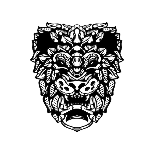 Vector decorative line drawing of a lion head