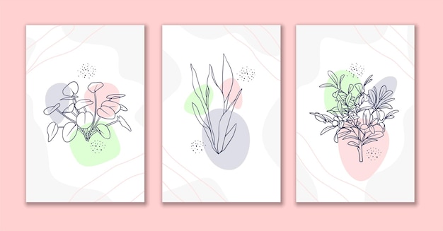Декоративные линии цветок и листья художественные плакаты набор